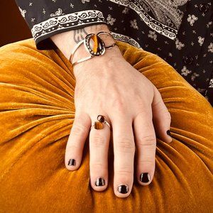 NWT Tiger's Eye Adjustable Gemstone Crystal Silver Plated Wrap Ring - One Size